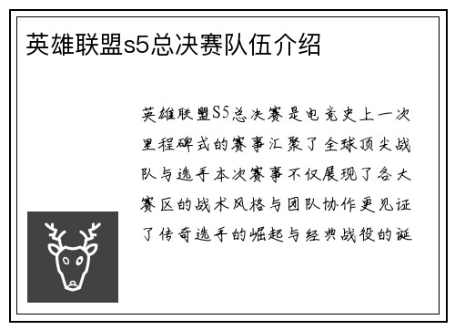 英雄联盟s5总决赛队伍介绍